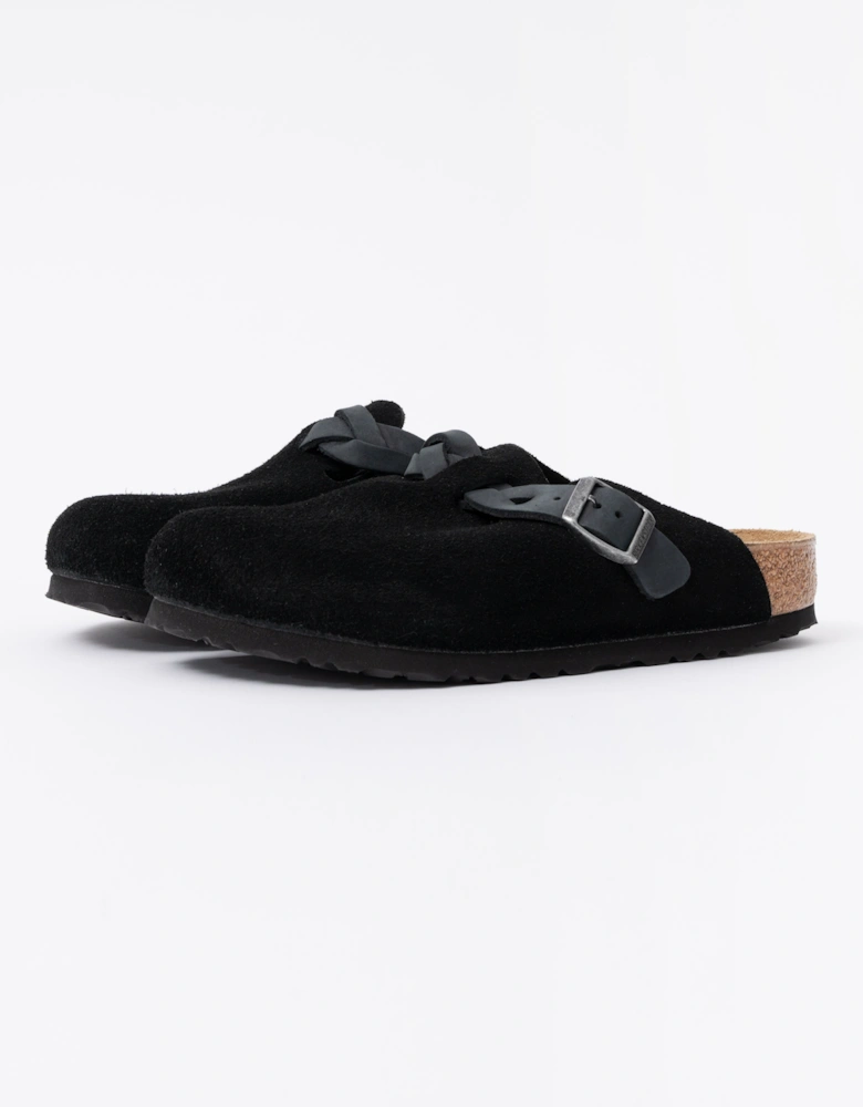 Birkenstock Boston Braided Suede Leather Womens Clogs - Black