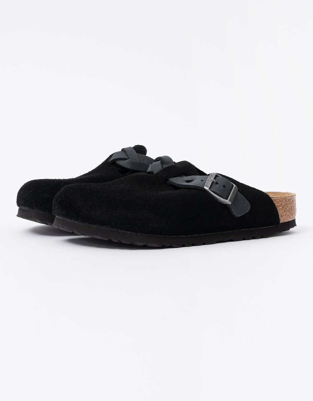 Birkenstock Boston Braided Suede Leather Womens Clogs - Black