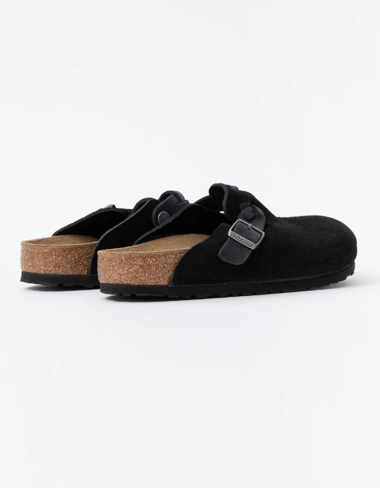 Birkenstock Boston Braided Suede Leather Womens Clogs - Black