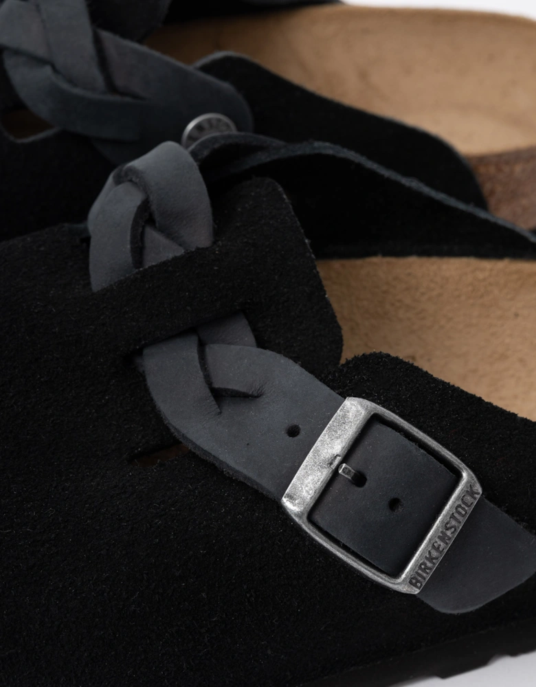 Birkenstock Boston Braided Suede Leather Womens Clogs - Black