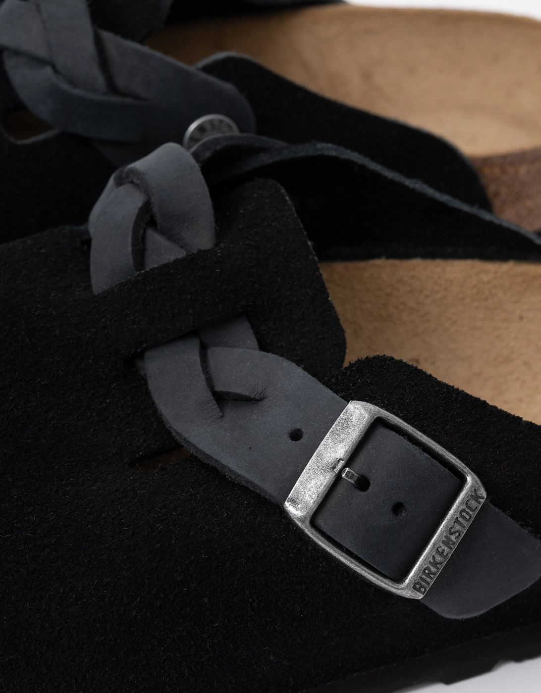 Birkenstock Boston Braided Suede Leather Womens Clogs - Black