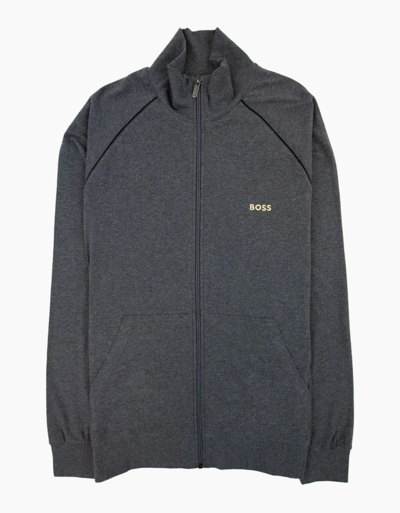 Hugo Boss Logo-embroidered Zip-up Jacket In Stretch Cotton Dark Grey 010