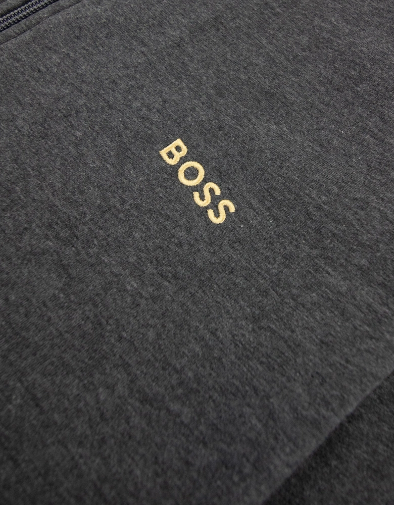 Hugo Boss Logo-embroidered Zip-up Jacket In Stretch Cotton Dark Grey 010