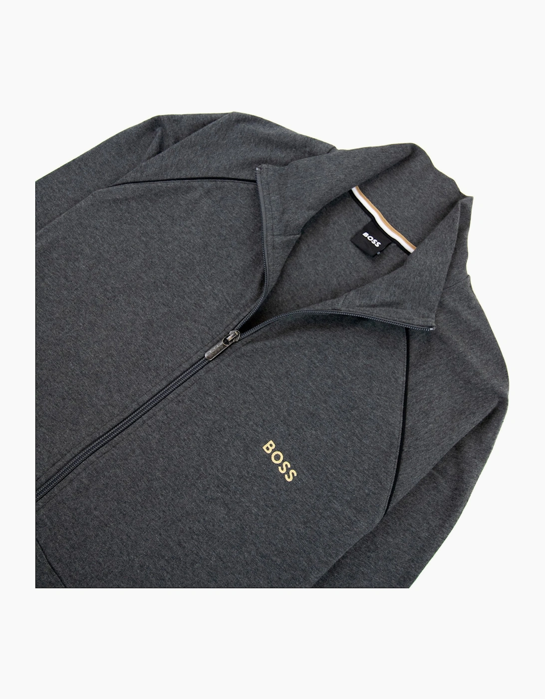 Hugo Boss Logo-embroidered Zip-up Jacket In Stretch Cotton Dark Grey 010