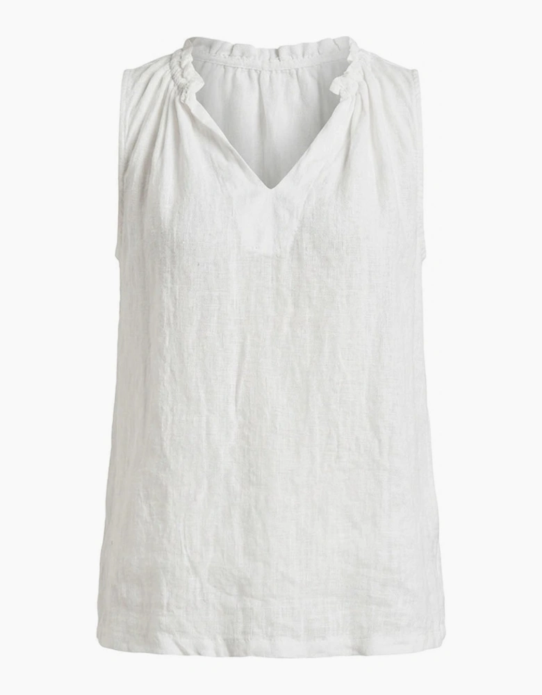 White Pure Linen Sleeveless Top