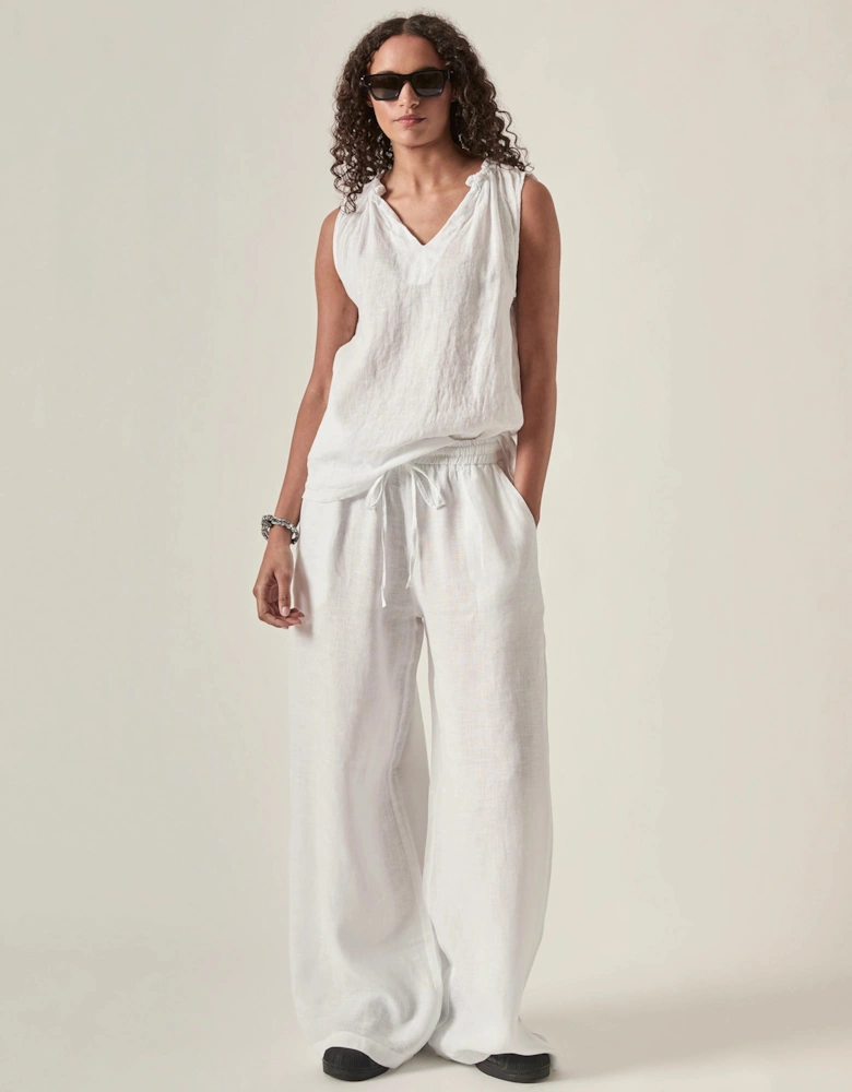 White Pure Linen Sleeveless Top