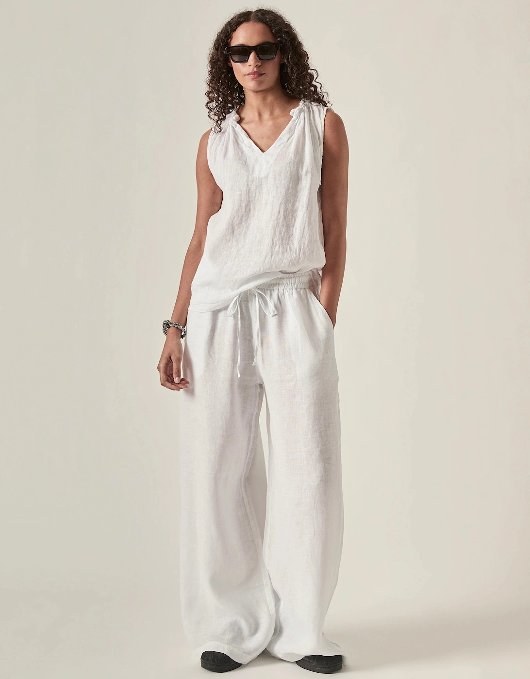 White Pure Linen Sleeveless Top