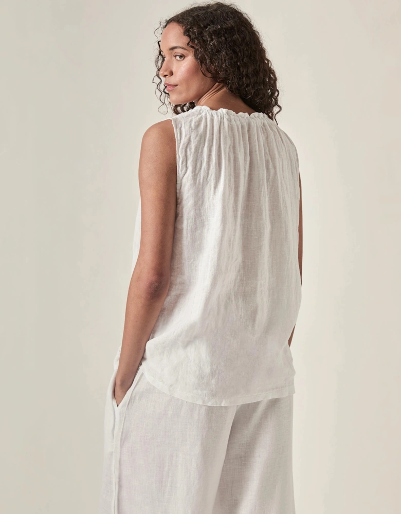 White Pure Linen Sleeveless Top