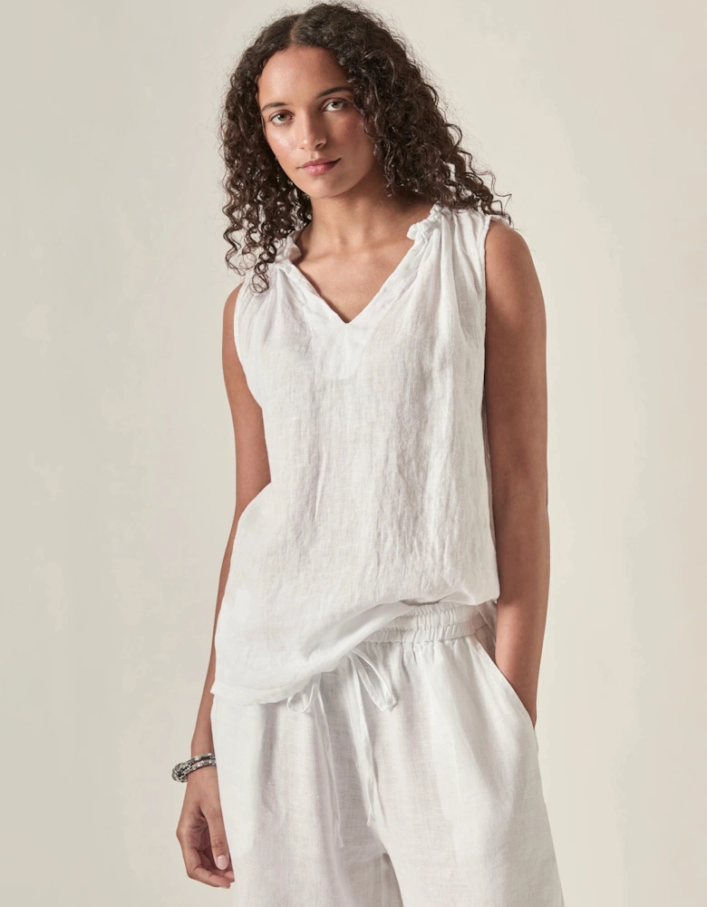 White Pure Linen Sleeveless Top