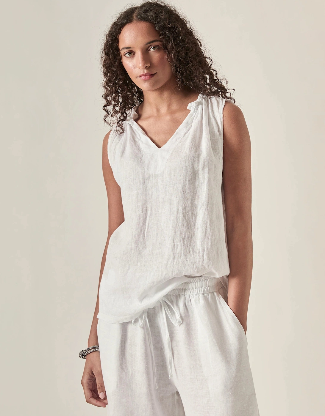 White Pure Linen Sleeveless Top