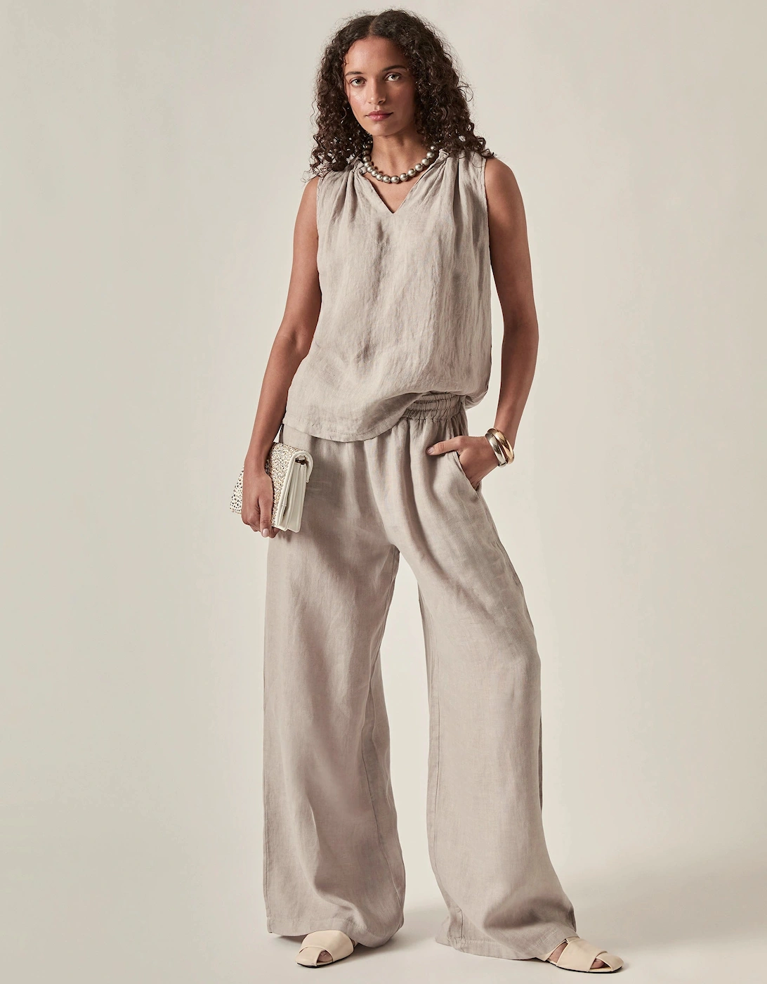 Taupe Pure Linen Sleeveless Top