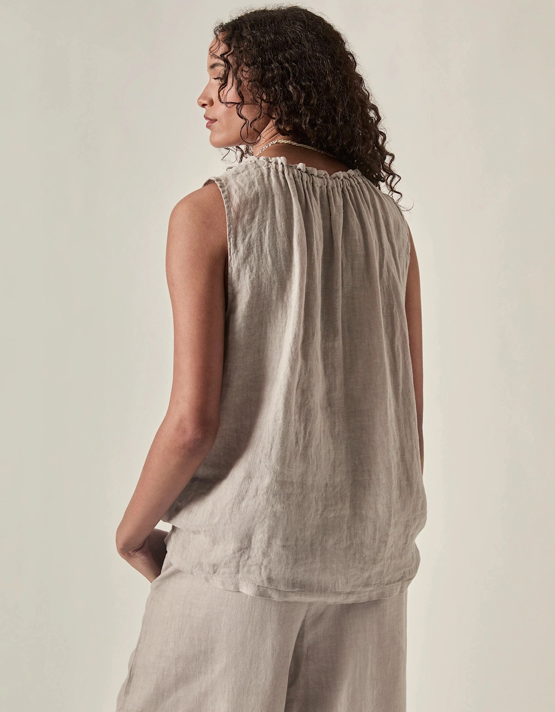 Taupe Pure Linen Sleeveless Top