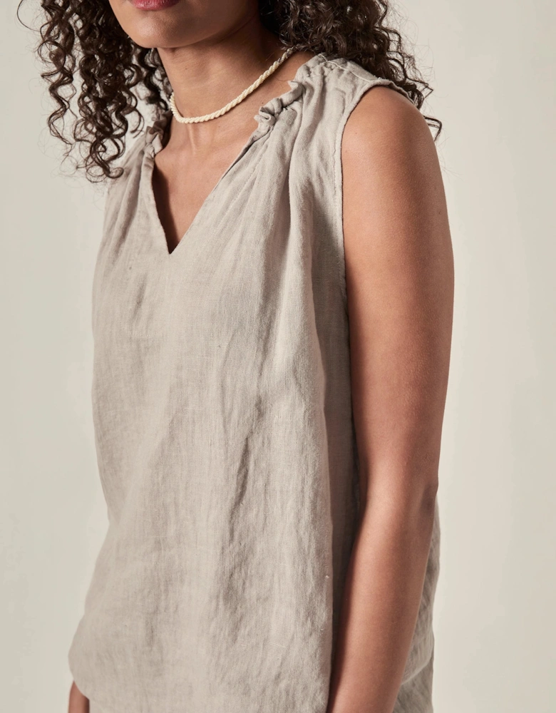 Taupe Pure Linen Sleeveless Top
