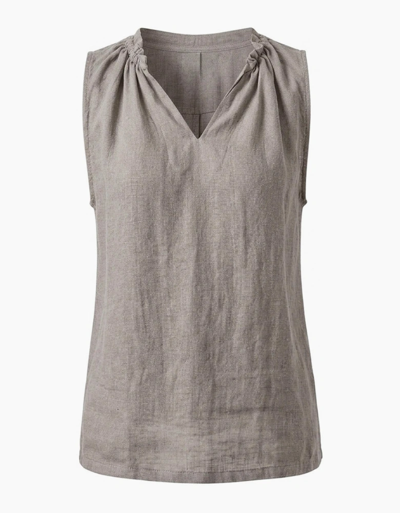 Taupe Pure Linen Sleeveless Top