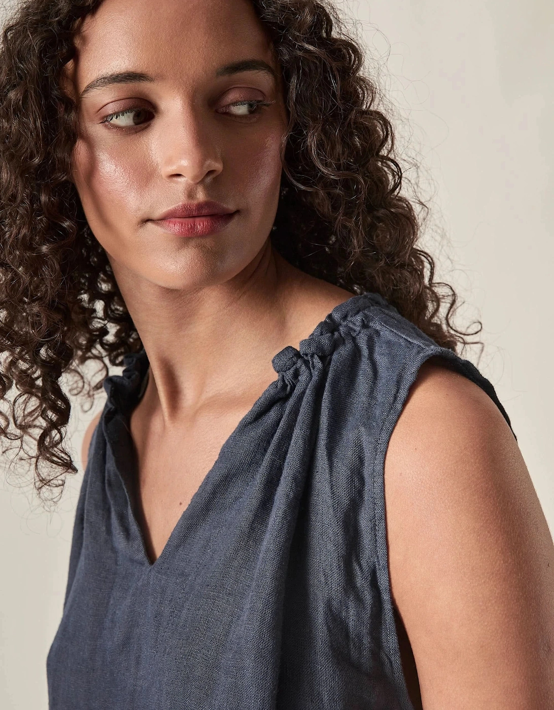 Navy Pure Linen Sleeveless Top
