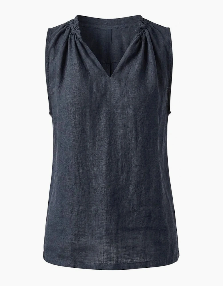 Navy Pure Linen Sleeveless Top