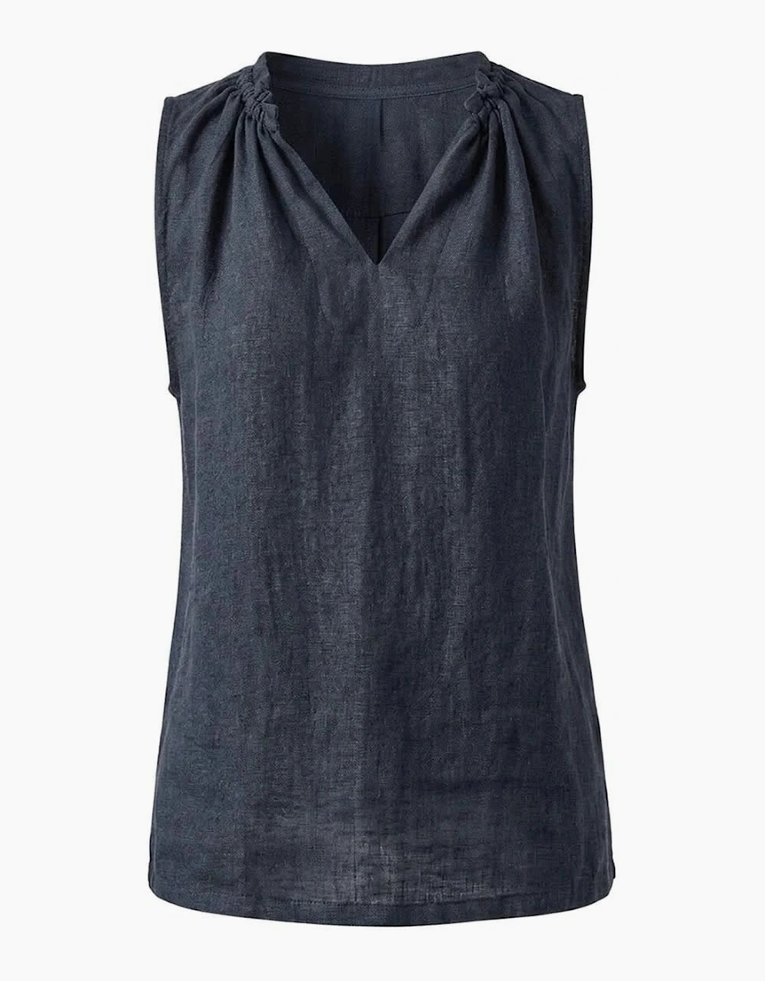 Navy Pure Linen Sleeveless Top