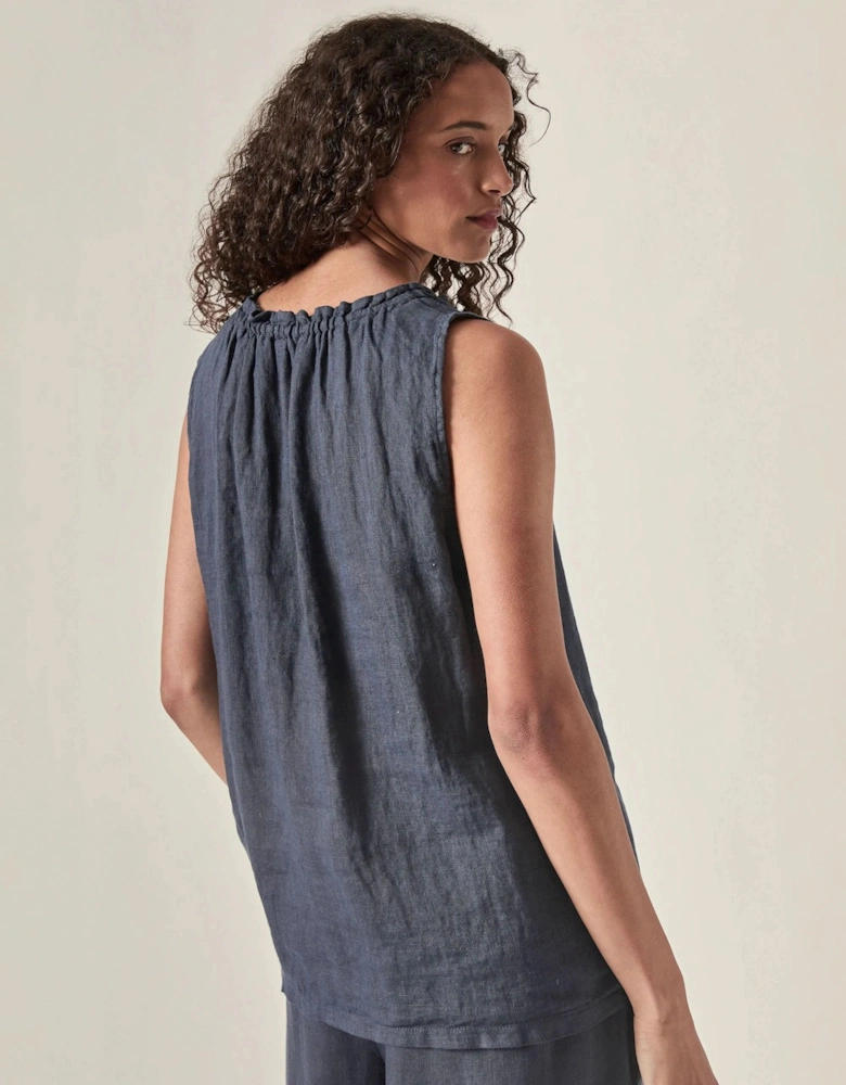 Navy Pure Linen Sleeveless Top