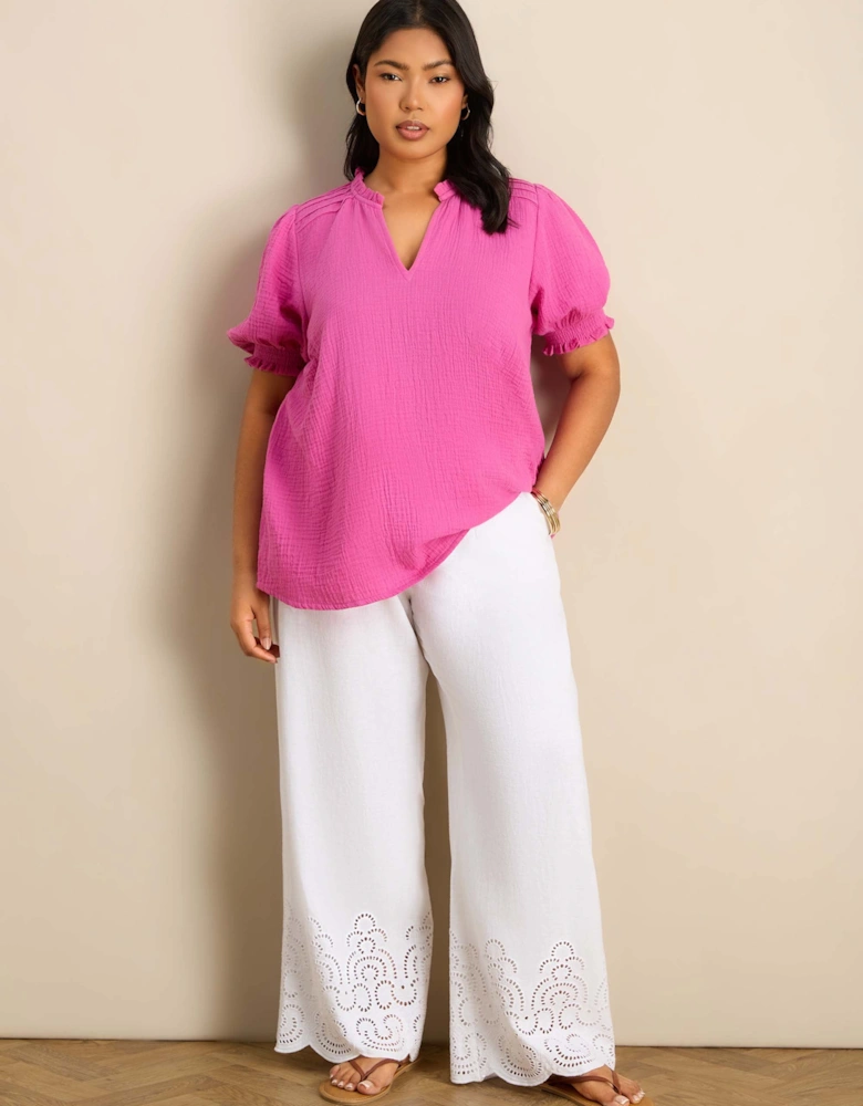 Pink Cheesecloth Puff Sleeve Blouse