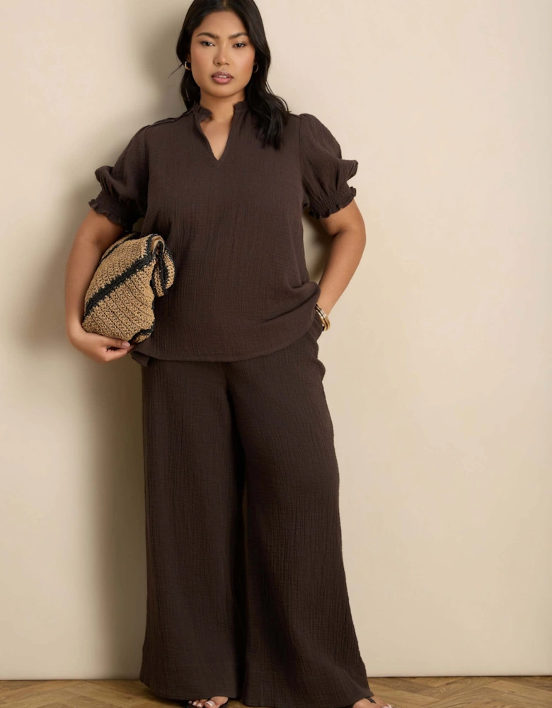Chocolate Cheesecloth Wide Leg Trouser