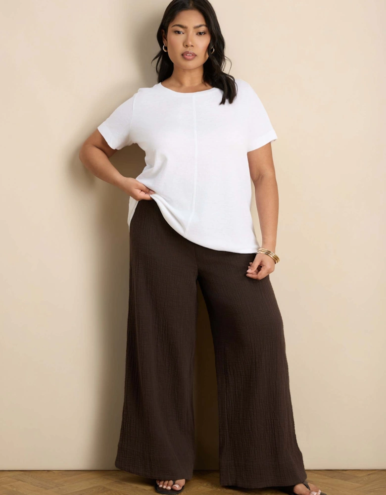 Chocolate Cheesecloth Wide Leg Trouser