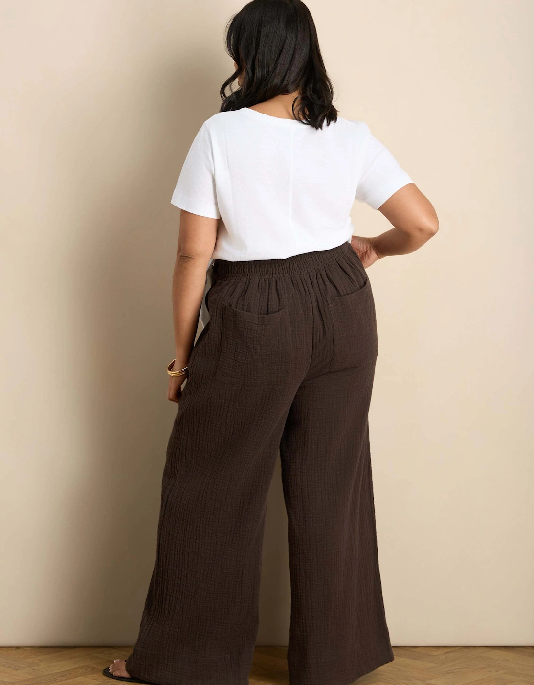 Chocolate Cheesecloth Wide Leg Trouser