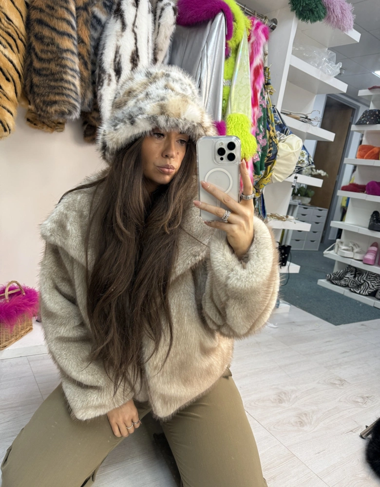Animal Print Bamboo Blend Faux Fur Hat