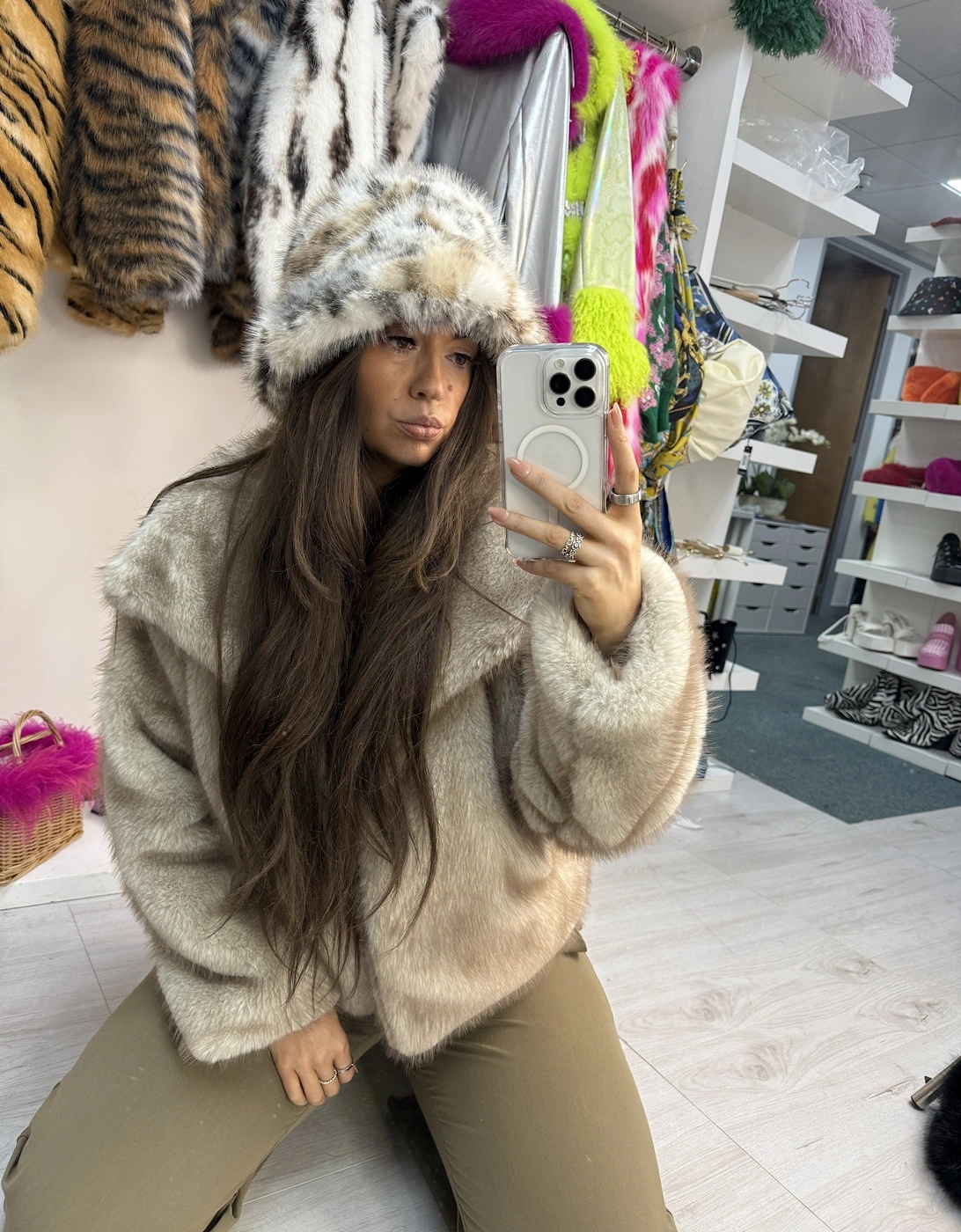 Animal Print Bamboo Blend Faux Fur Hat