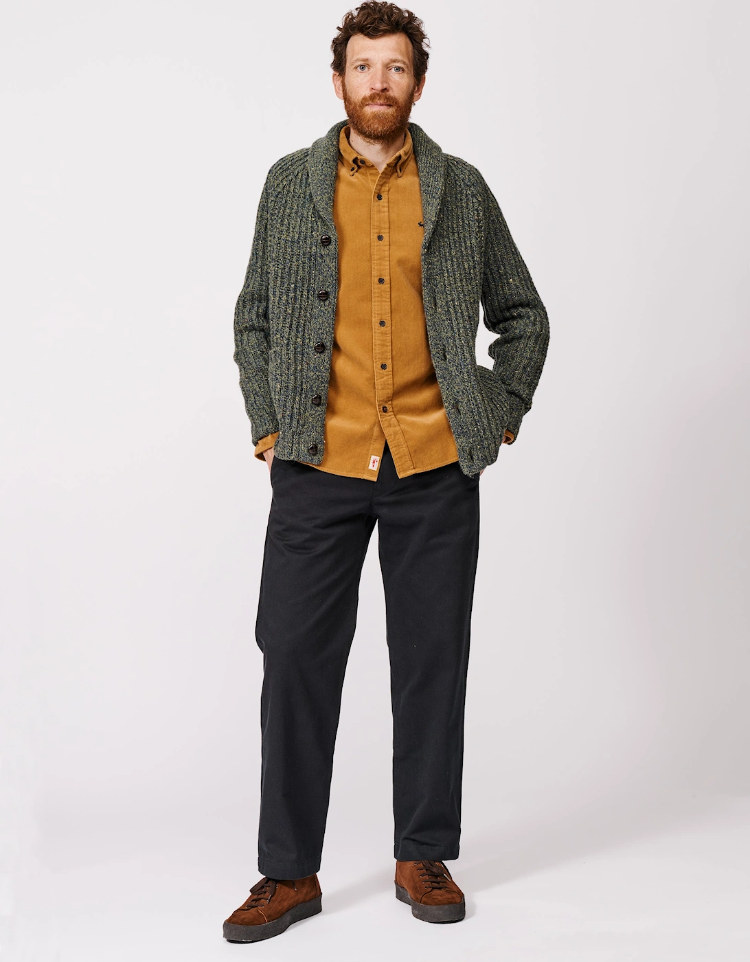 Priory Fisherman Rib Shawl Collar Cardigan