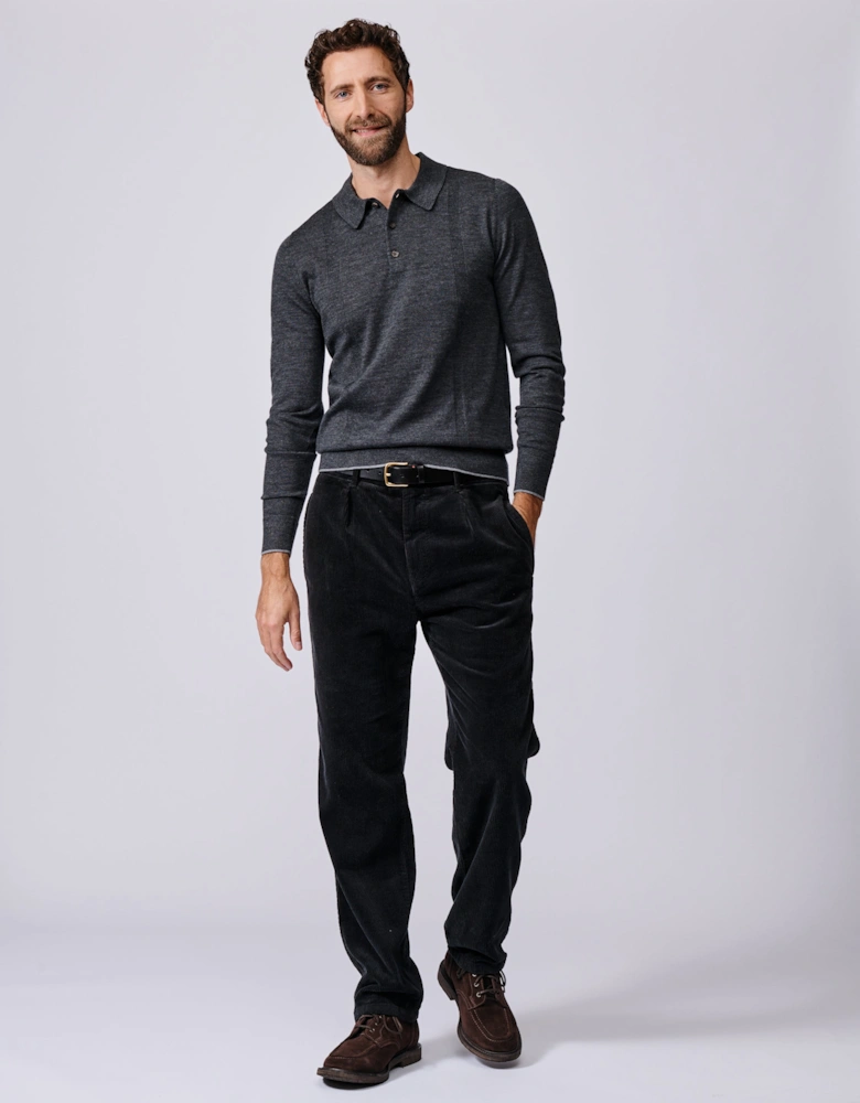Elm Extra Fine Merino Textured Long Sleeve Polo
