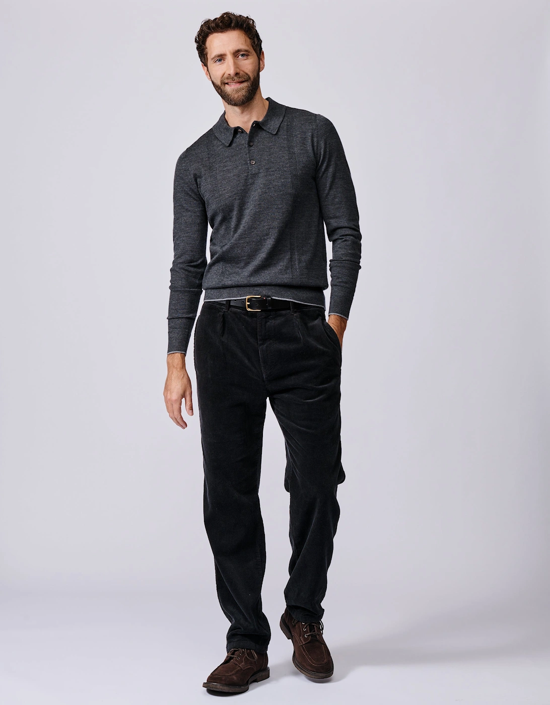 Elm Extra Fine Merino Textured Long Sleeve Polo