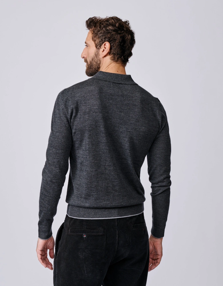 Elm Extra Fine Merino Textured Long Sleeve Polo