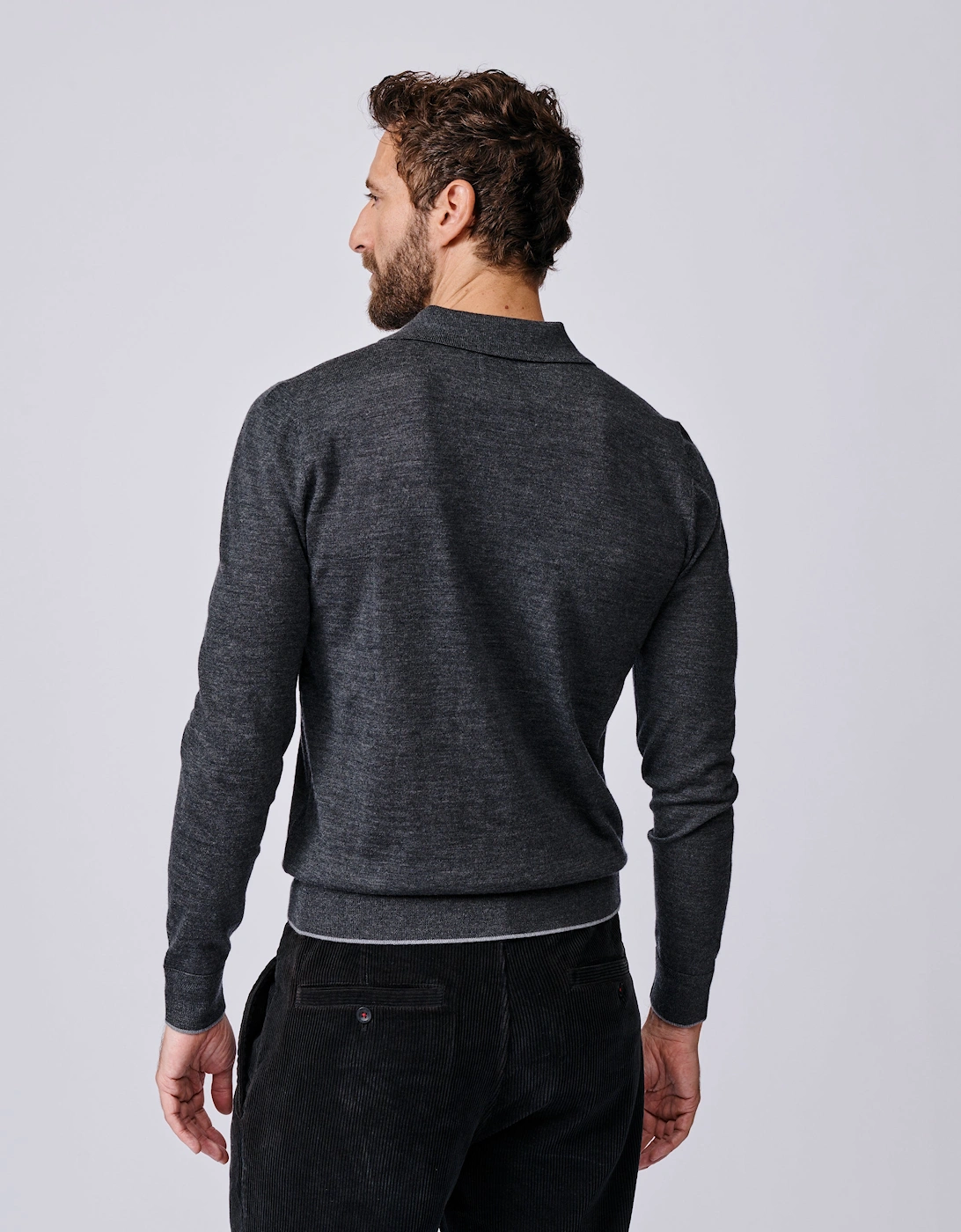 Elm Extra Fine Merino Textured Long Sleeve Polo