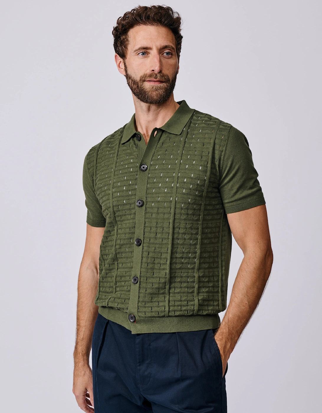 Manor Textured Button Through Polo