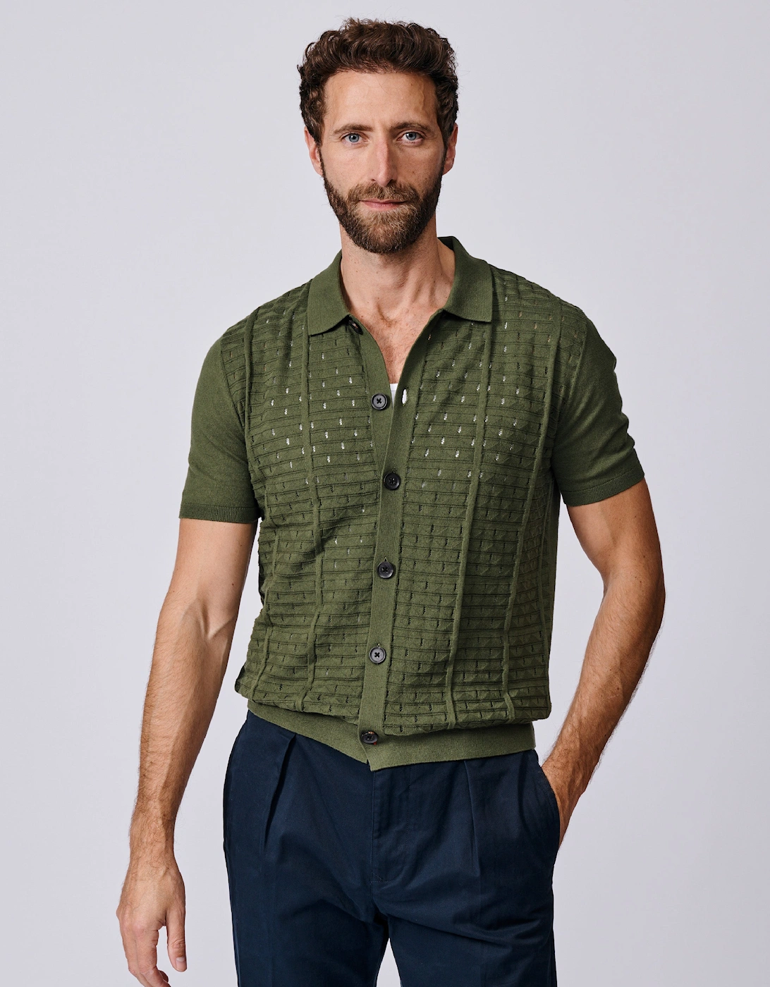 Manor Textured Button Through Polo