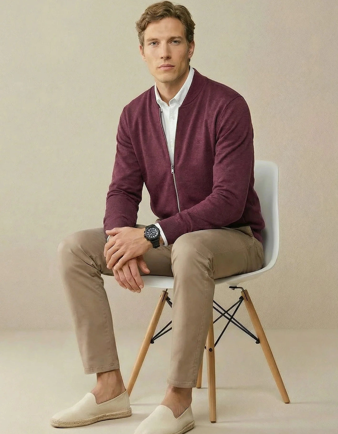 Fine Knit Zipped Cardigan Deep Merlot