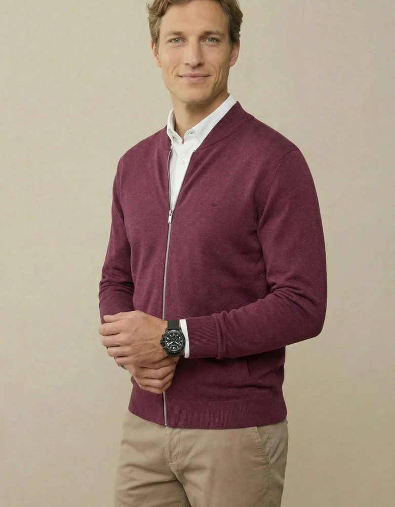 Fine Knit Zipped Cardigan Deep Merlot