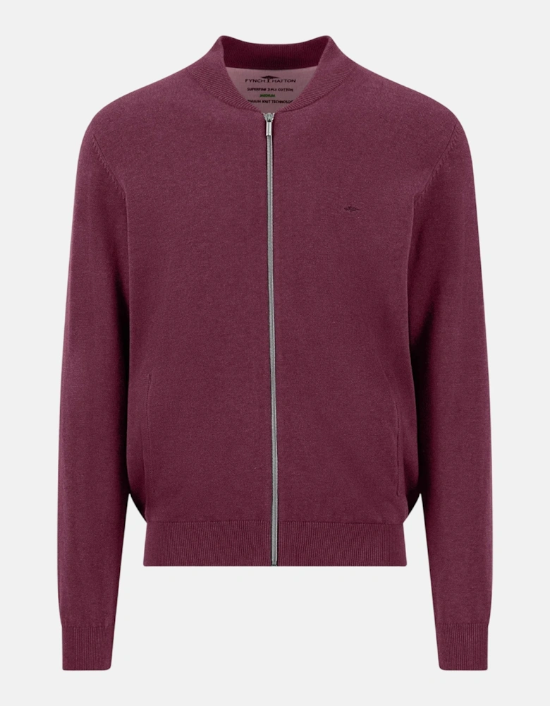 Fine Knit Zipped Cardigan Deep Merlot