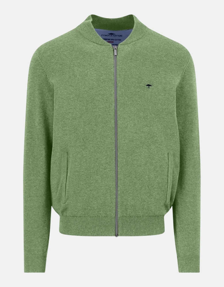 Fine Knit Zipped Cardigan Avocado