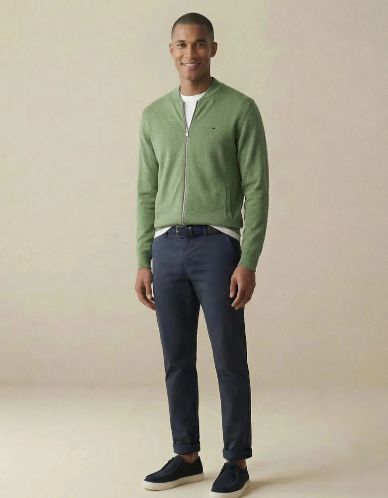 Fine Knit Zipped Cardigan Avocado