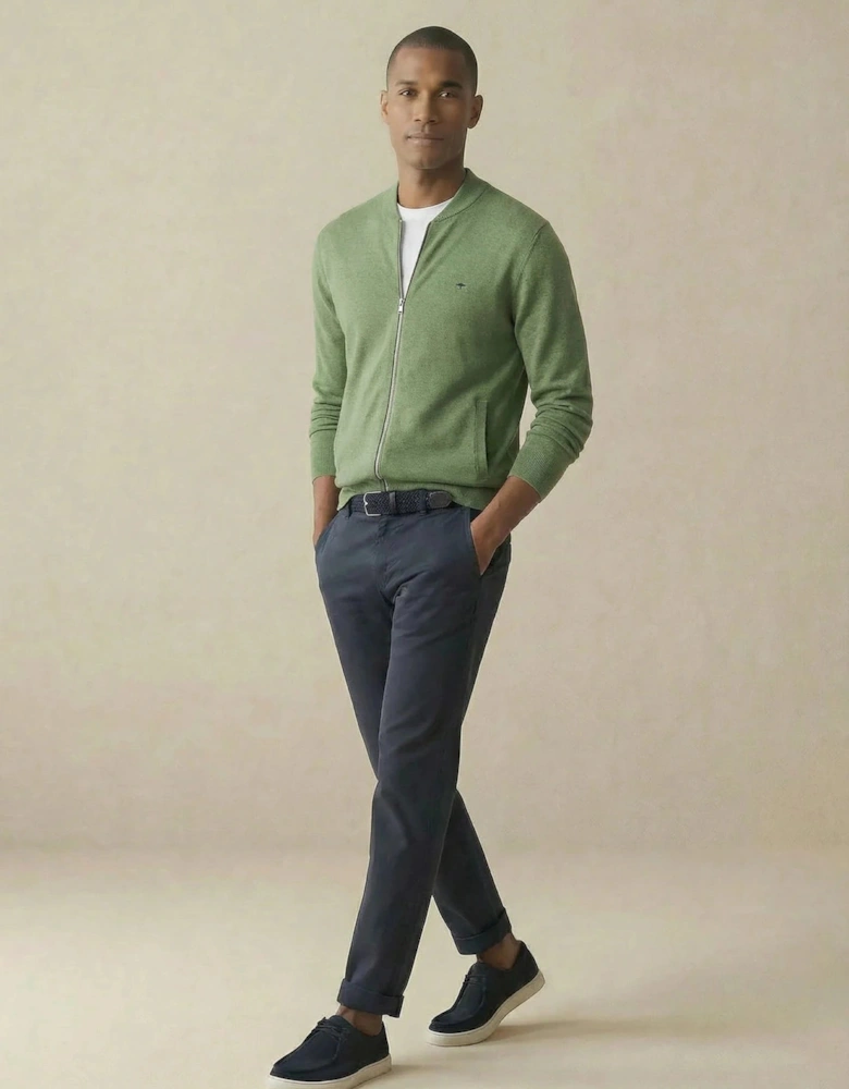 Fine Knit Zipped Cardigan Avocado