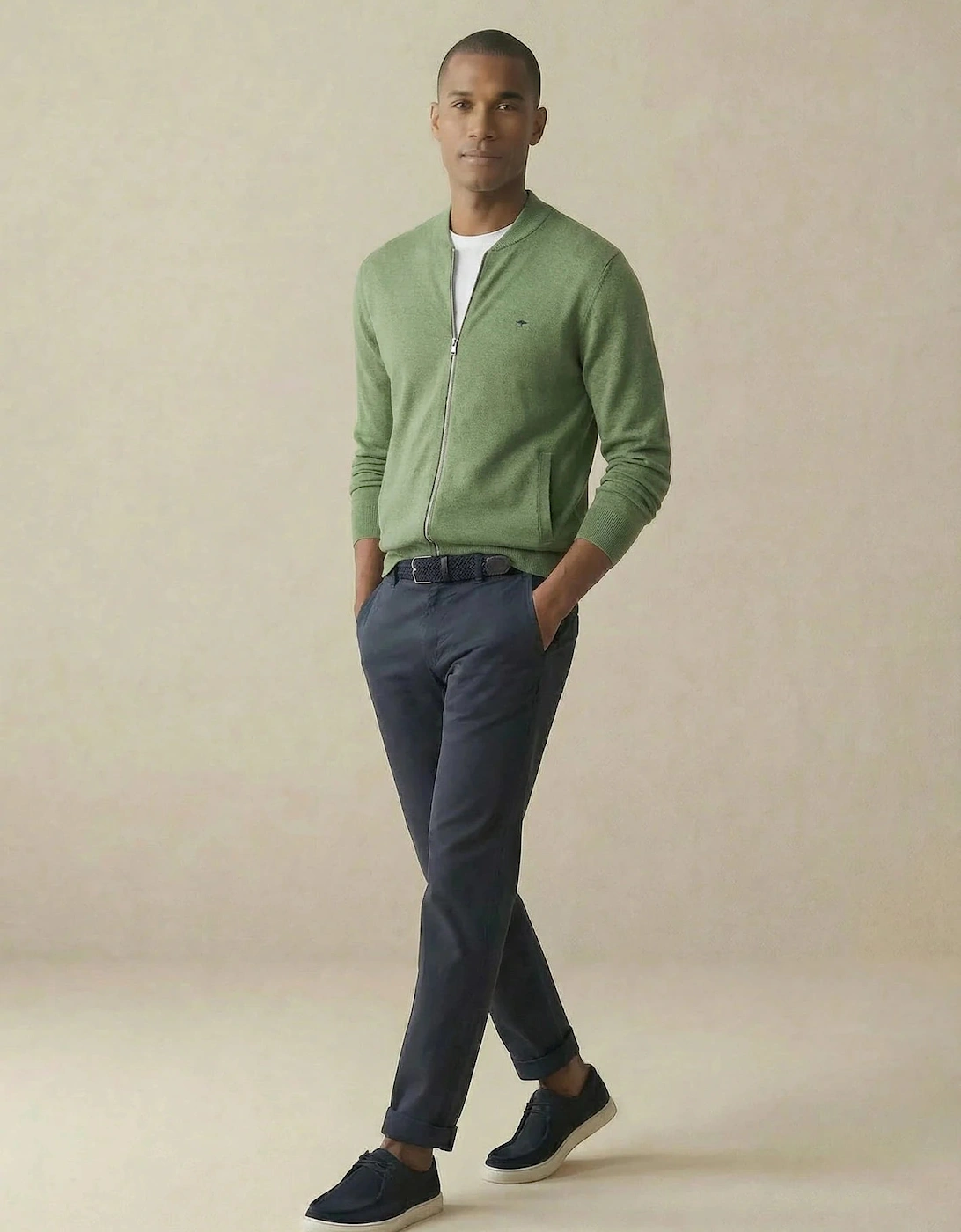 Fine Knit Zipped Cardigan Avocado