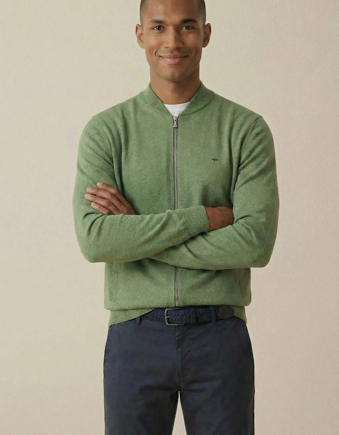Fine Knit Zipped Cardigan Avocado