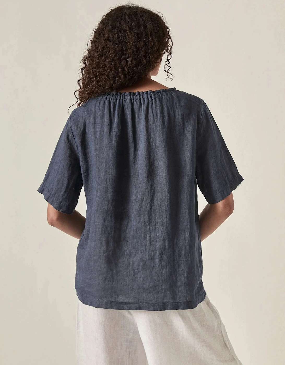 Navy Pure Linen Blouse