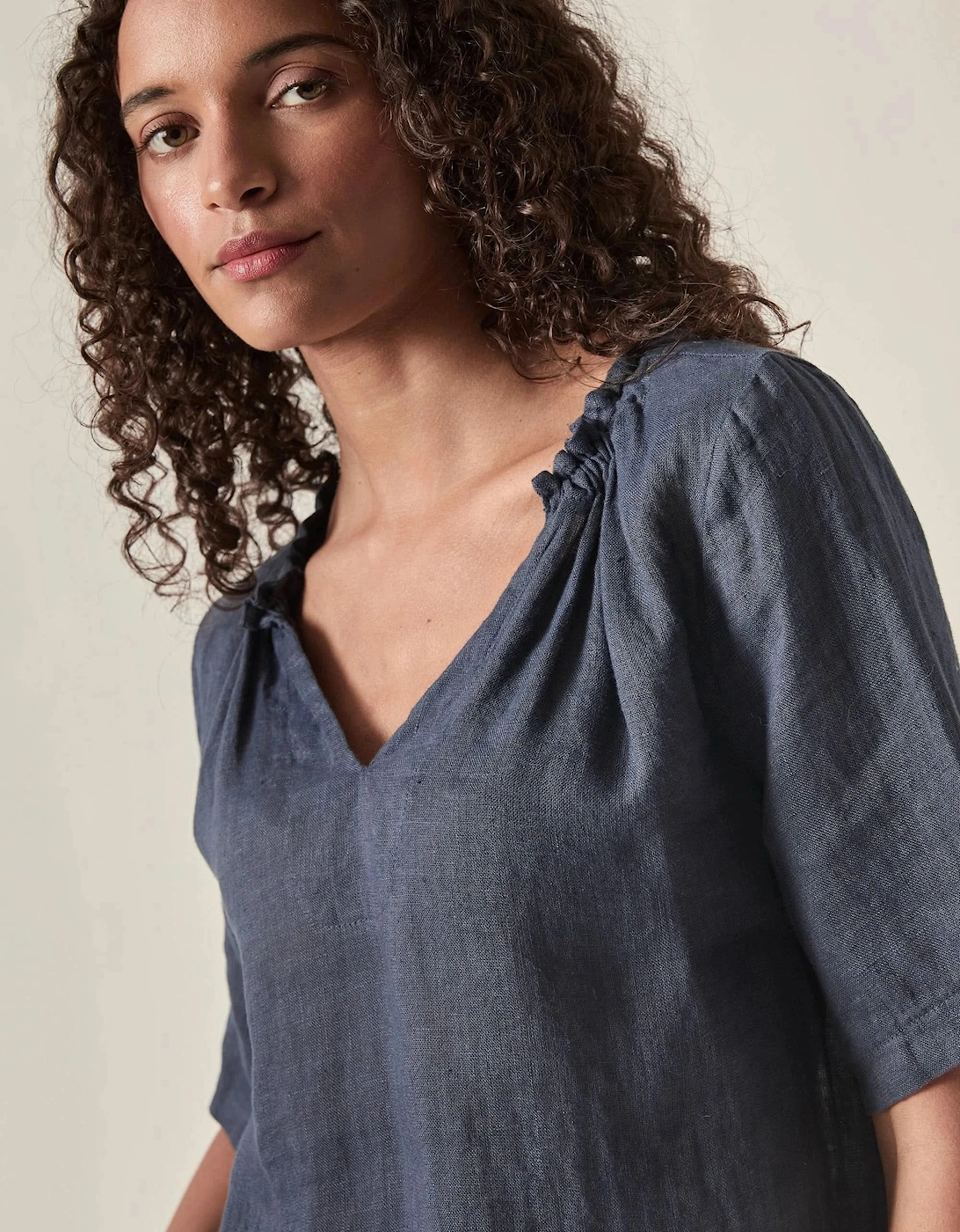 Navy Pure Linen Blouse