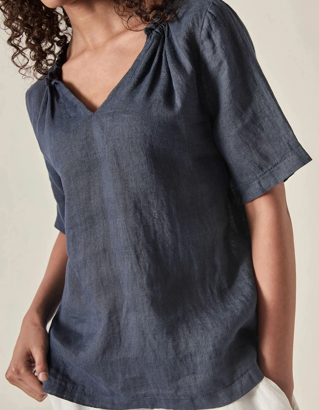 Navy Pure Linen Blouse