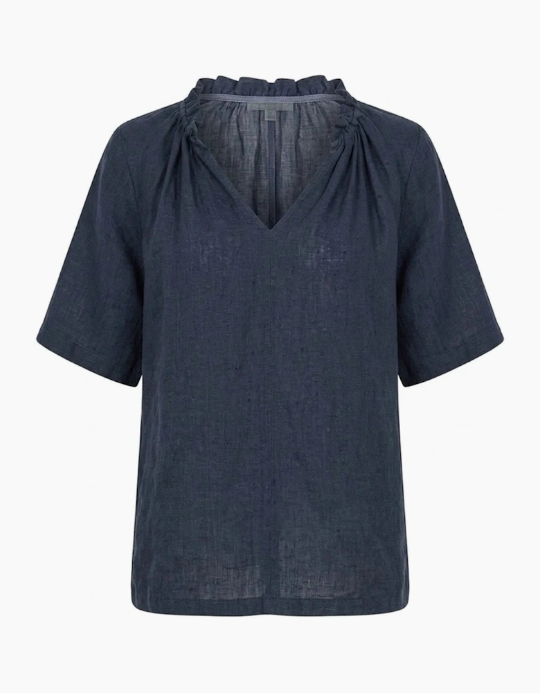 Navy Pure Linen Blouse