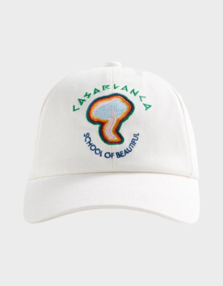 Rainbow Mushroom Embroidered Cap White