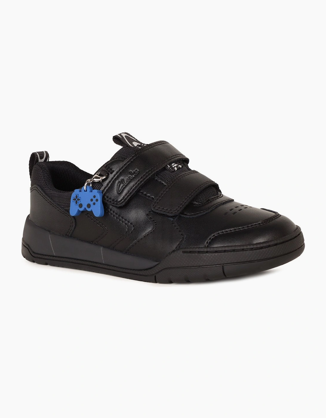 Clarks Boys Black  Laser Play K School Shoes - Size 12/F (Standard) Kids
