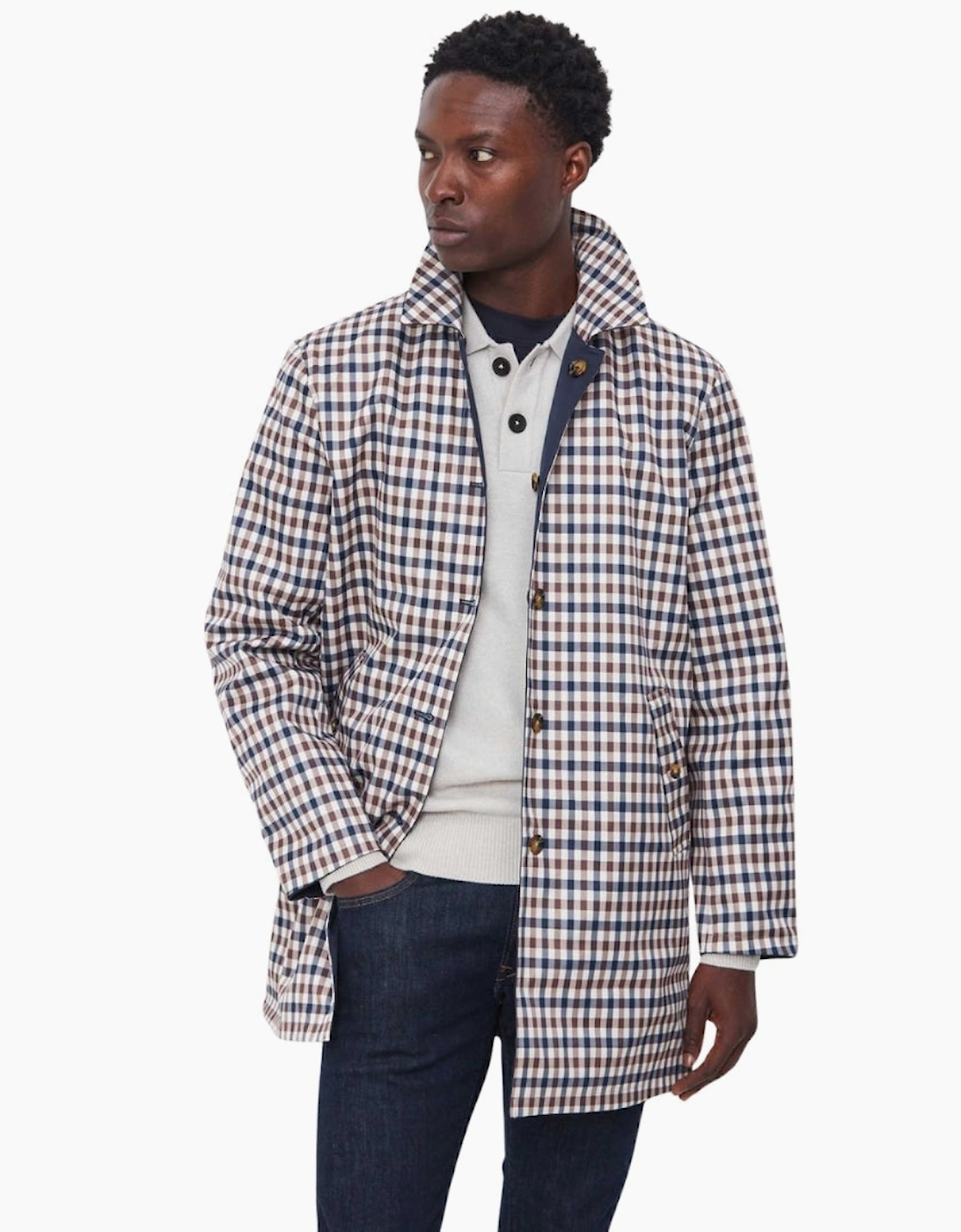 Aquascutum Active Archival Reversible Navy Blue Mid Coat Jacket